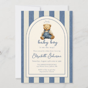 Convites Urso de pelúcia em jeans código QR Chá de Bebê Men