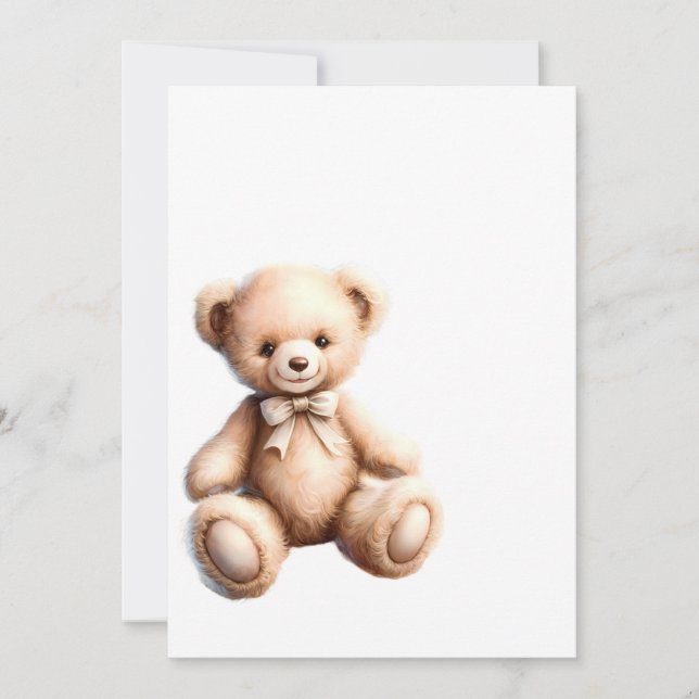 Convites Urso de Pelúcia Fofo com Laço - Suave e Macio (Frente)