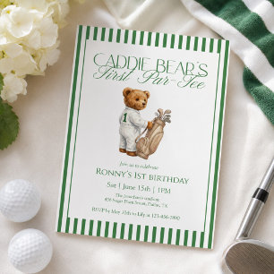 Convites Urso de Pelúcia Golfe Aniversário de 1 Ano Caddie