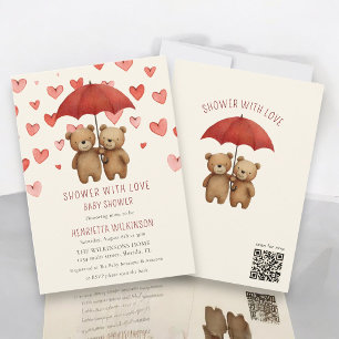 Convites Urso de pelúcia Hearts "Chuva de Amor" Chá de bebê