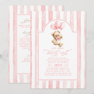 Convites Urso de Pelúcia Listras Rosa Baby Shower Tudo em U