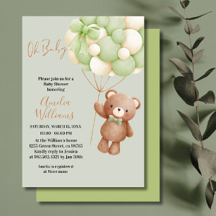 Convites Urso de Pelúcia Neutro Oh Bebê Balão Verde Bebê