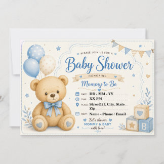 Convites Urso de Pelúcia Personalizado Churrasco de Bebê Az