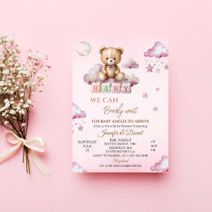 Convites Urso de pelúcia rosa Bearly Wait Baby Shower