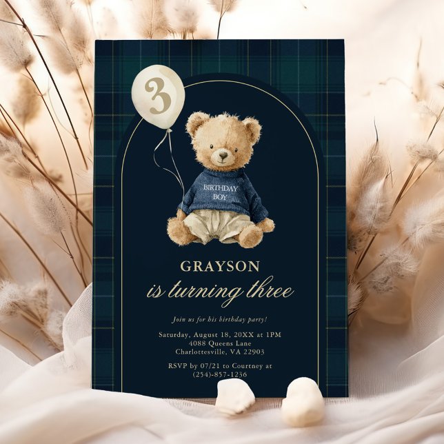 Convites Urso de Pelúcia Teddy Elegante de Aniversário (Criador carregado)
