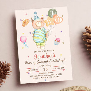 Convites Urso de Pelúcia Verde Sage Beary Segundo Aniversár