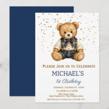 Urso de Pelúcia Xadrez Azul Aniversário de Menino