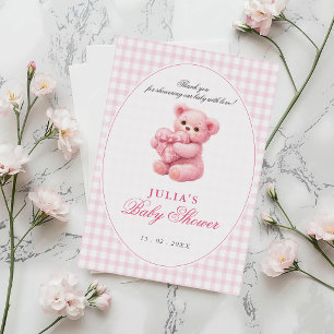 Convites Urso de pelúcia xadrez rosa Churrasco de bebê neut