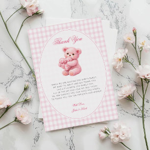 Convites Urso de pelúcia xadrez rosa Churrasco de bebê neut