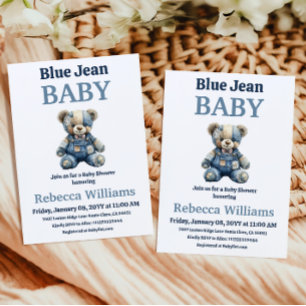 Convites Urso de Remendo de Jeans Menino Azul Chuveiro de B