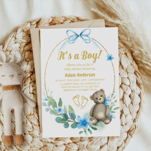Convites Urso de Teddy Azul É um Chá de fraldas