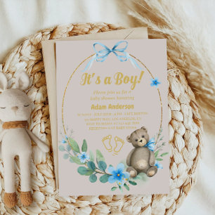 Convites Urso de Teddy Azul É um Chá de fraldas