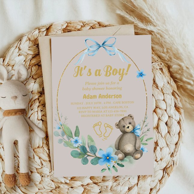 Convites Urso de Teddy Azul É um Chá de fraldas (Criador carregado)