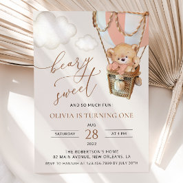 Convites Urso de Teddy, Balão de Ar Quente Rosa, Primeiro A