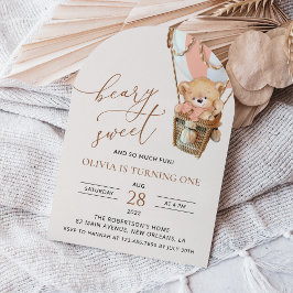 Convites Urso de Teddy, Balão de Ar Quente Rosa, Primeiro A