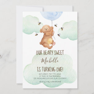 Convites Urso de Teddy Beary primeiro aniversario