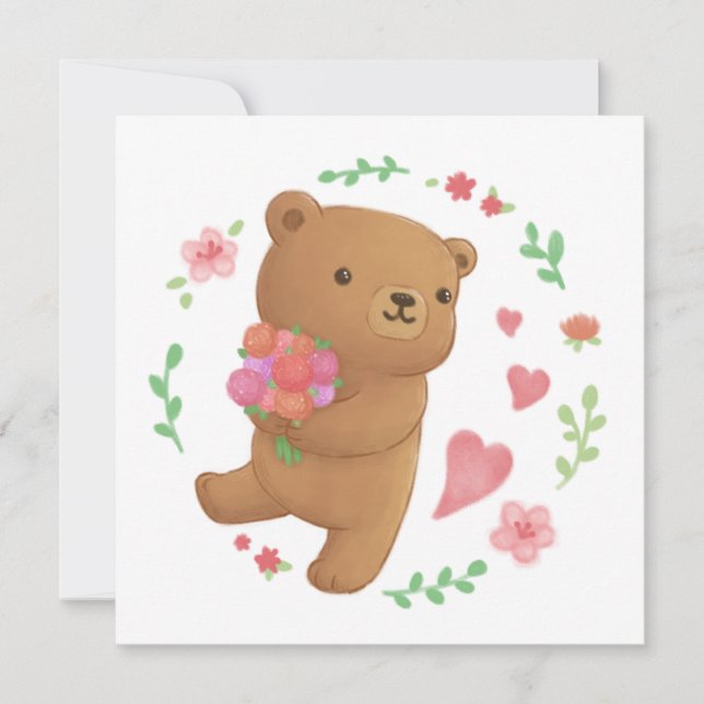 Convites Urso de Teddy com Flores (Frente)