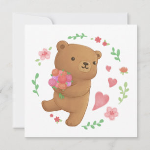 Convites Urso de Teddy com Flores