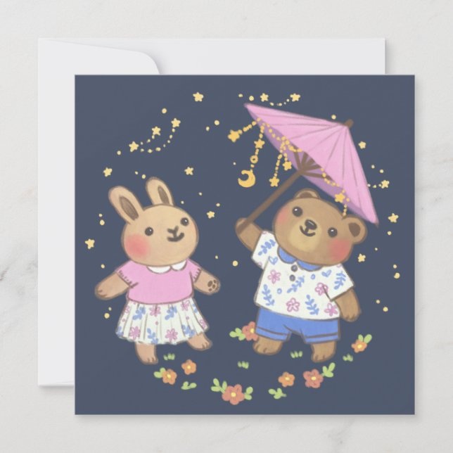Convites Urso de Teddy e Coelhinho sob a Ilustração das Est (Frente)