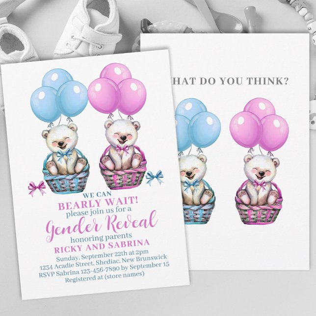 Convites Urso de Teddy Lá Sexo Revela Sexo Bebê (Criador carregado)