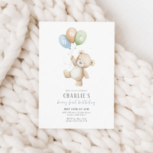 Convites Urso de Teddy primeiro aniversario do Beary First 