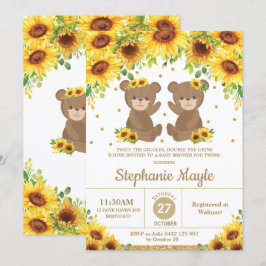Convites Urso de Teddy Raparigas Gêmeas Chás de fraldas Flo