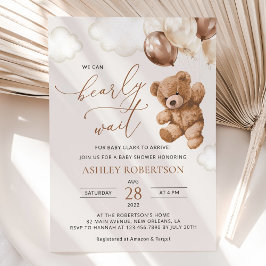 Convites Urso De Teddy, Urso De Bebê, Balões Marrons, Chá d