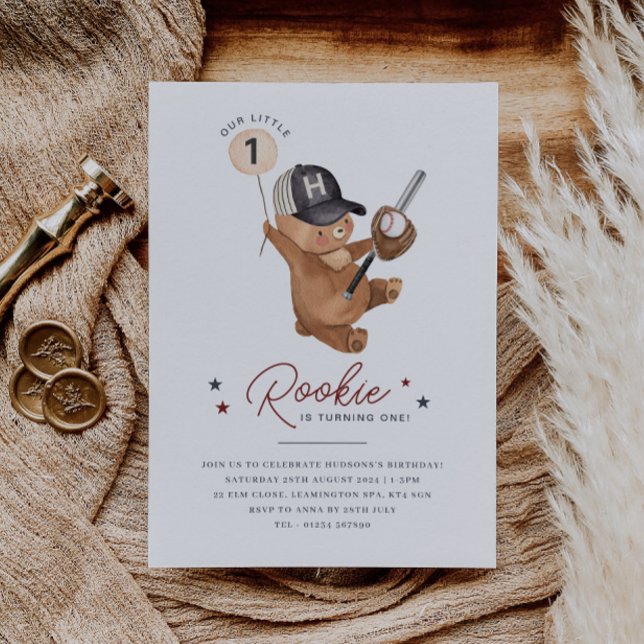 Convites Urso do primeiro aniversario Rookie (Zazzle Rookie 1st Birthday Bear Invitation)