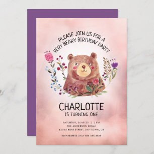 Convites Urso e Flores de Festa de aniversário