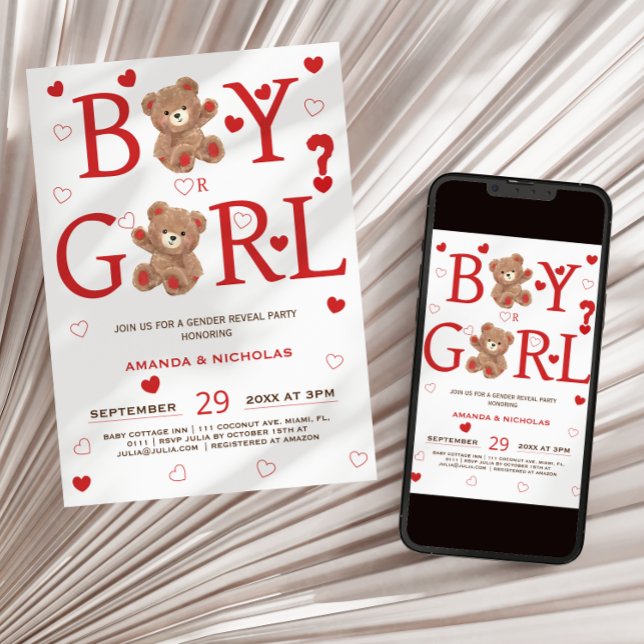 Convites urso e namorados corações gênero revelam (Criador carregado)