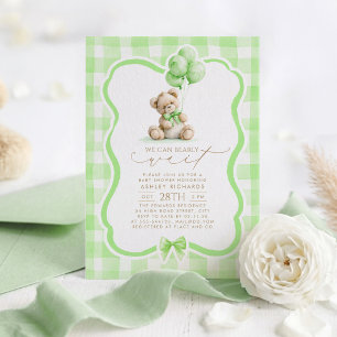 Convites Urso Elegante Xadrez Verde Salvia Churrasco de Beb