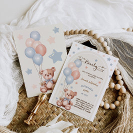 Convites Urso em Aquarela com Balões Chá de Bebê Rústico