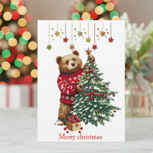Convites Urso Encantador & Árvore de Natal Feliz Natal 