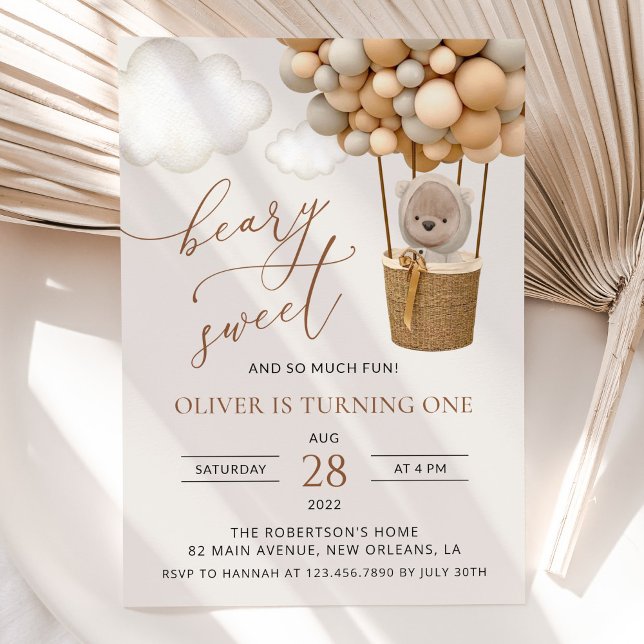 Convites Urso Gelado, Balões de Beige, Primeiro Aniversário (Criador carregado)