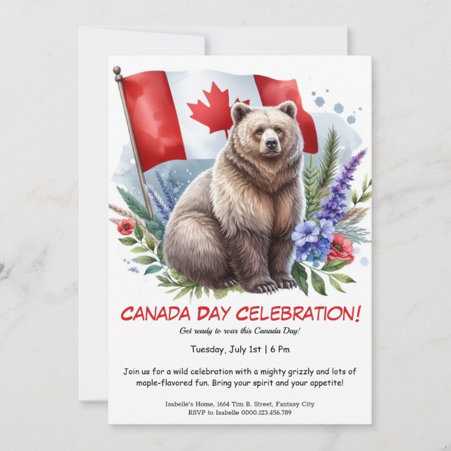 Convites Urso Grizzly poderoso e canadense | Dia do Canadá (Frente)