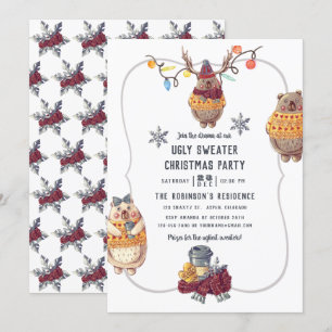 Convites Urso Kawaii Fofo Suéter Feio Festa de Natal