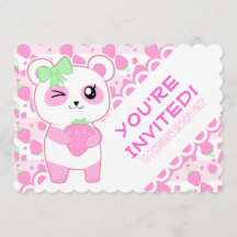 Urso Kawaii Panda, de cor rosa de morango