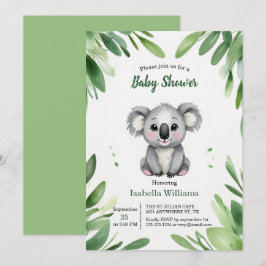 Convites Urso Koala Bonito com Chá de fraldas de Folhas Ver