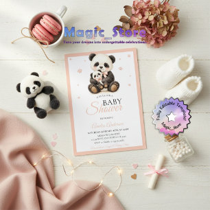 Convites Urso Panda Aquarela Mamãe Filhote Patas Rosa