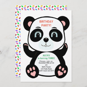 Convites Urso Panda Bonito e Confetti Multicolorido