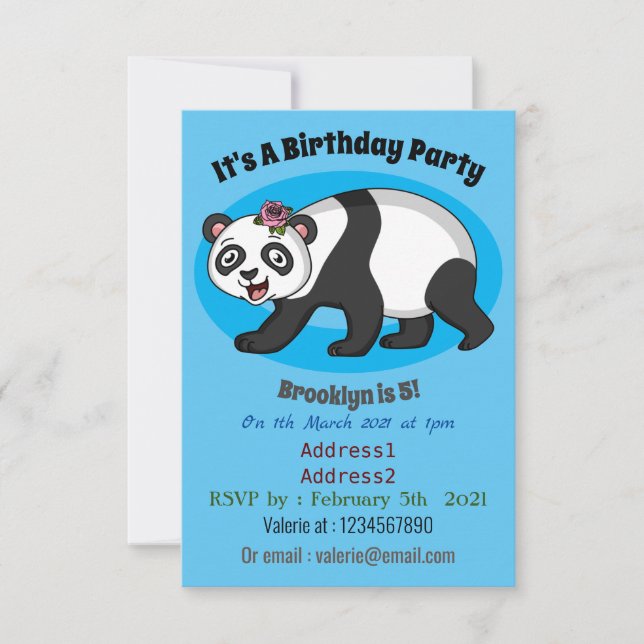 Convites Urso panda bonito e feliz com desenho animado (Frente)