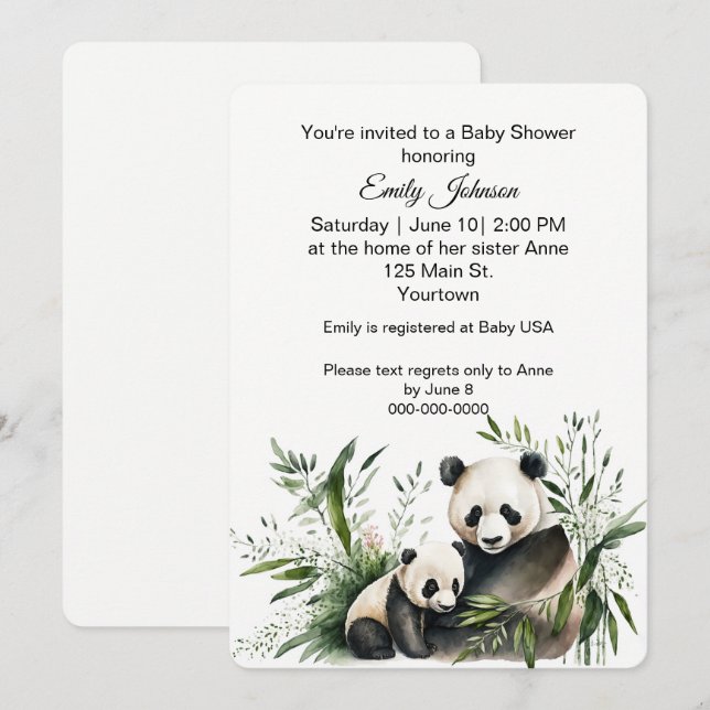 Convites Urso Panda Com Filhote (Frente/Verso)