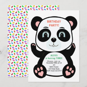 Convites Urso Panda Fofo & Confetes Multicoloridos