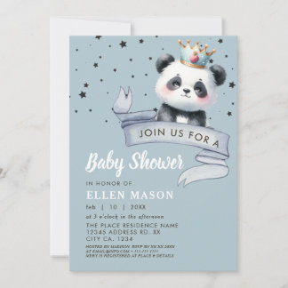 Convites Urso Panda Fofo Estrelas Céu Azul Chá de Bebê