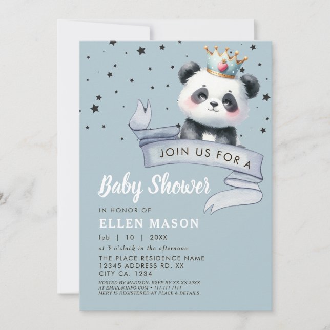 Convites Urso Panda Fofo Estrelas Céu Azul Chá de Bebê (Frente)