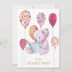 Convites Urso Personalizado lendo um Chá de fraldas de livr
