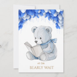 Convites Urso Personalizado lendo um Chá de fraldas de livr
