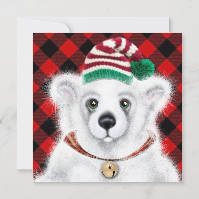 Convites Urso polar bebê fofo de Natal, ursinho do Papai No (Frente)