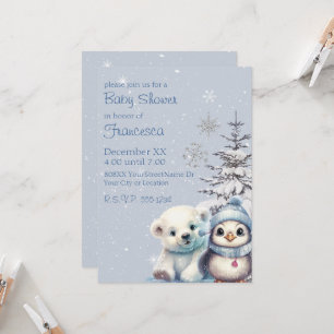 Convites Urso Polar Bebê Fofo e Pinguim Polo Norte Inverno