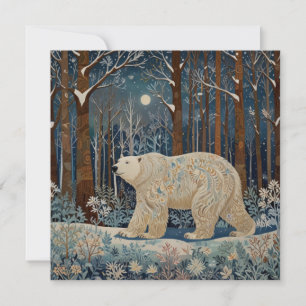 Convites Urso polar branco retrô boho floresta de madeira